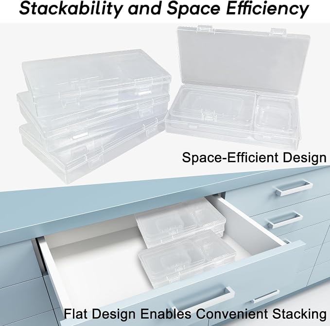 24 Pack Clear Plastic Storage Boxes with Hinged Lids | Clear Plastic, 4 Sizes, Stackable Hinged-lid Boxes for Beads, Jewelry, Crafts, Hardware, Drawers, and Small Parts