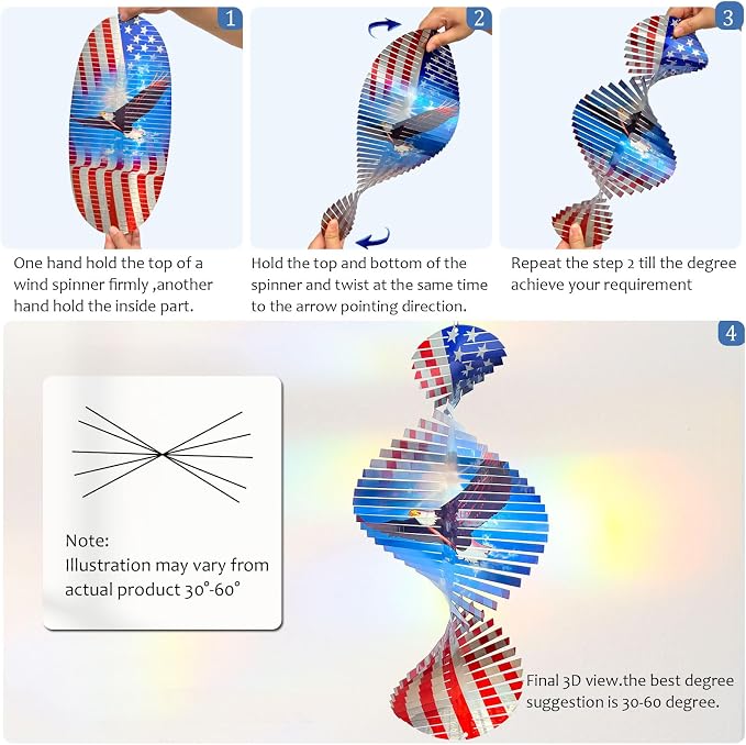 Aoedelyart Wind Spinners Outdoor Creates a Soaring Eagle Effect, 3D American Flag Eagle Wind Spinner Hanging Independence Day/Memorial Day Decorations,Gifts for Men/Women,15in Garden Decor,Yard Art