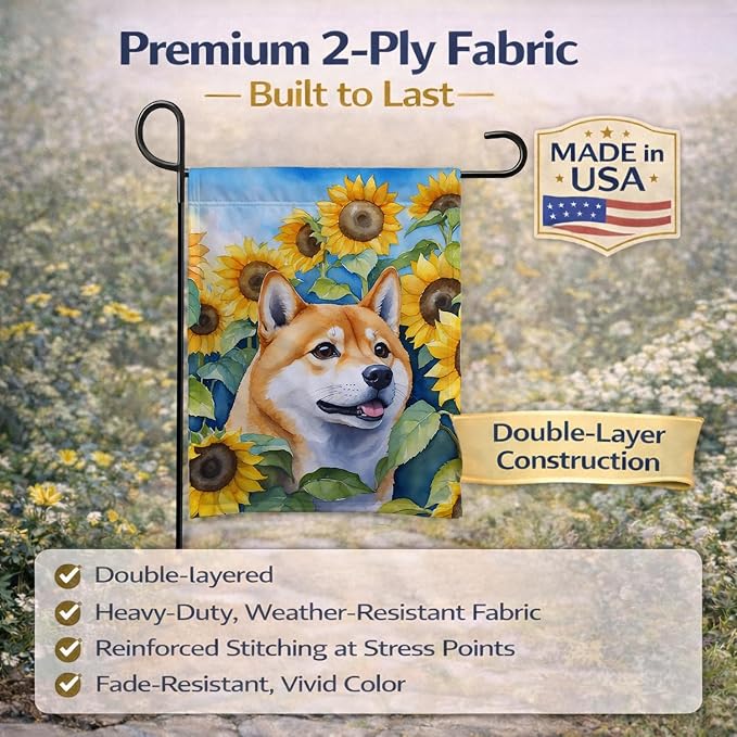 Caroline's Treasures DAC6161GF Shiba Inu in Sunflowers Garden Flag Mailbox Flag Decorative Yard Flag Banner Outside Patio Artwork Yard Flower Beds, Garden Size, Multicolor