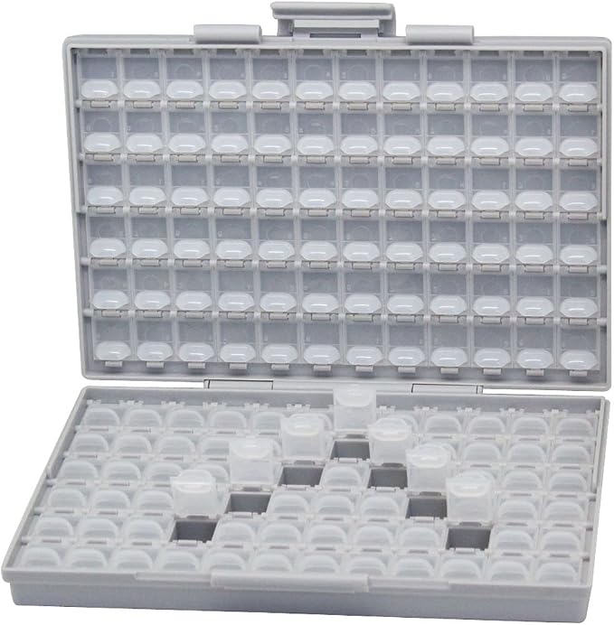 AideTek Box-all Enclosure for Surface Mount Components 1206 0805 0603 0402 0201 Size+ 198 White Labels 144 Compartments with Lid Hold up to 300pcs 1206 Resistor Capacitor