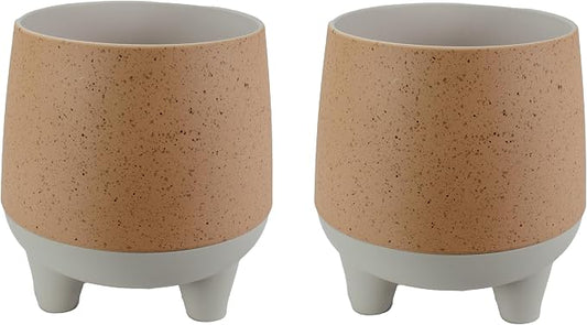 The HC Companies Orion Self Watering Planter - Lightweight Indoor Plastic Plant Pot for Herbs and Flowers (8" Muted Clay, Pack of 2)