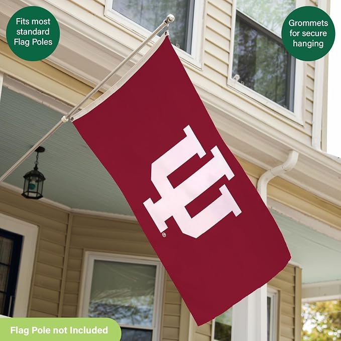 NCAA Indiana University Flag with Grommets, 3'x5' IU The Hoosiers Outdoor College Flags & Banners for Garden Patio, Indoor Decor for Home Apartment Dorm Rooms