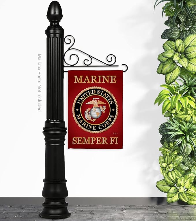 Marine Corps Garden Flag - Set Wall Holder Armed Forces USMC Semper Fi United State American Military Veteran Retire Official - House Banner Small Yard Gift Double-Sided Made in USA 13 X 18.5