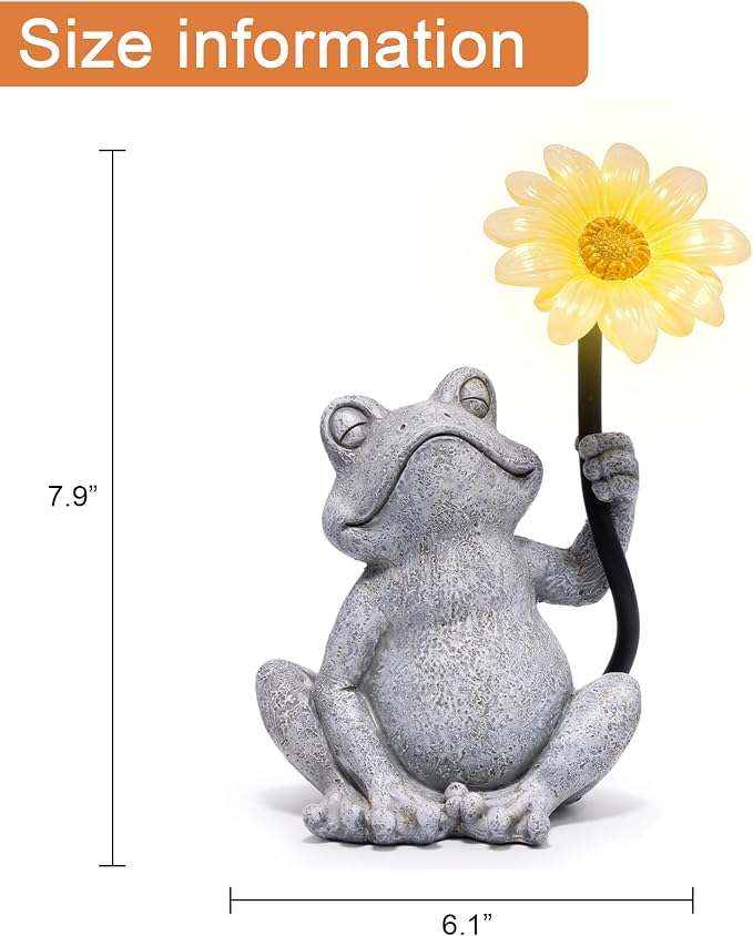 basen Solar Frog Garden Statue with Sunflower Light, Outdoor Solar Frog Figurine Decor for Yard Lawn Patio, Resin Frog Sculpture with LED Solar Lantern for Garden Landscape Ornament