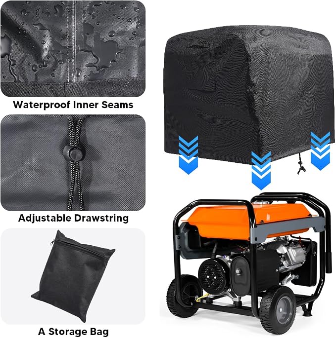 Outdoor Generator Cover 600D Oxford Fabric Waterproof UV Resistant Protection for Generators with Air Vent & Handles, Generator Covers for Outside，Suitable for Most Generators 3000-5000 Watt