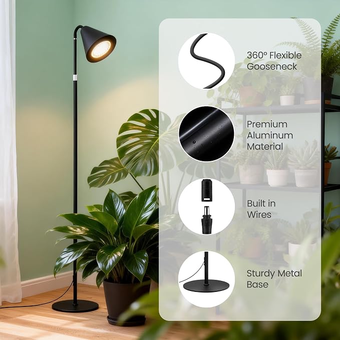 Grow Lights Indoor Plants, 20W Full Spectrum, 63in Adjustable Height Stand | 4/8/12/16H Auto Cycle Timer, 10 Levels Dimmable Remote Control Standing Grow Floor Lamp for Small, Medium to Tall Plants