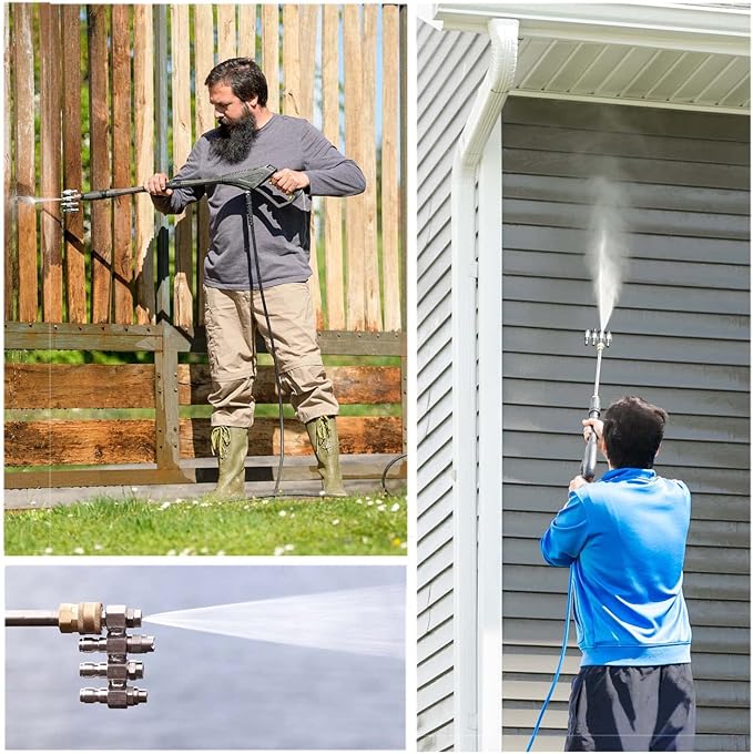 Jariko Jrod Pressure Washer Nozzle 7-8 GPM - High Pressure Hose Nozzle - 1/4" Quick Connect for Soft Wash System - 4 Way Pressure Washer - 4 Tip Soft Wash Nozzle - Pressure Washer Accessories