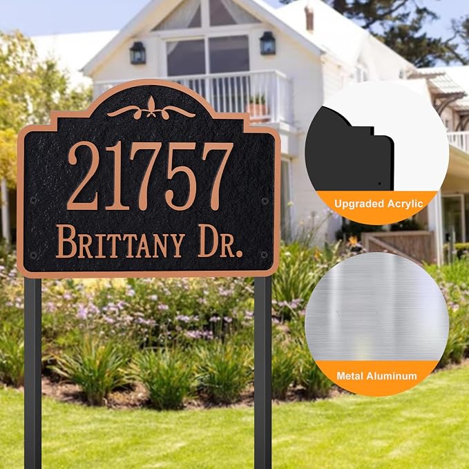 Customizable Address Sign - LAWN MOUNTED Plaque Outdoor House Number Ideal for Home and Garden Décor Style 4