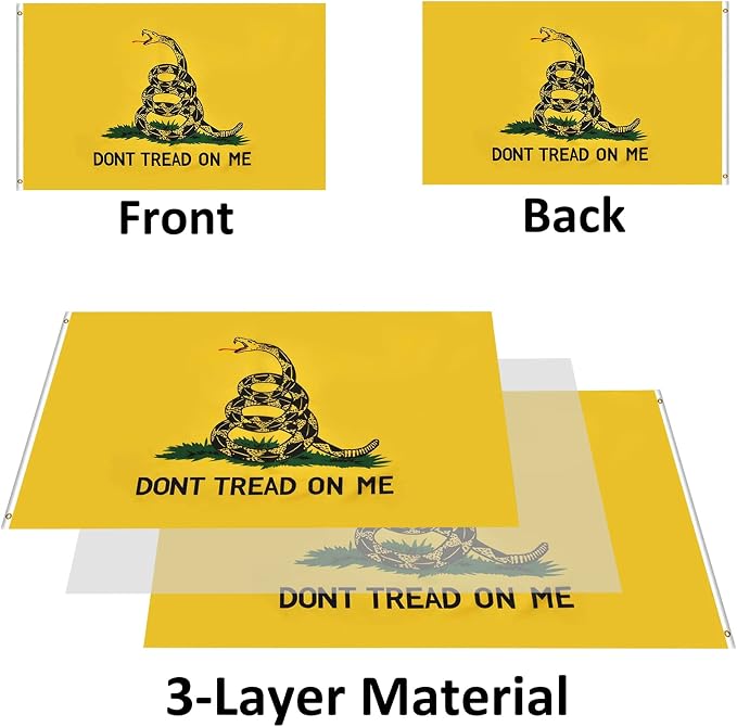 Double Sided Dont Tread on Me Embroidered Flag- Heavy Duty Gadsden Flag 3x5 outdoor -Tea Party Rattlesnake Flags Banner with 2 Brass Grommets 4 Rows Stitched