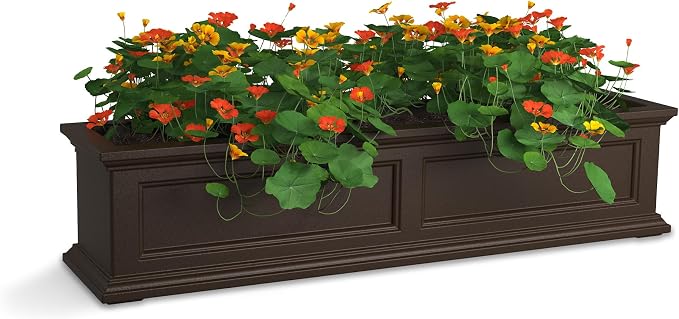 Mayne Fairfield 4ft Window Box, Self Watering Flower Box with Double Wall Design, All Season Fade Resistant Outdoor Window Planter With Steel Mounting Bracket, Espresso