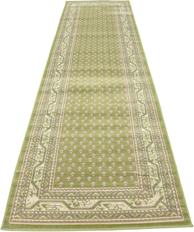 Unique Loom Williamsburg Collection Traditional Border with Dotted Center Area Rug, Runner 2' 9" x 9' 10", Green/Beige