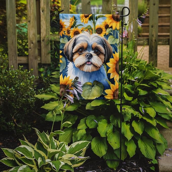 Caroline's Treasures DAC6162GF Shih Tzu in Sunflowers Garden Flag Mailbox Flag Decorative Yard Flag Banner Outside Patio Artwork Yard Flower Beds, Garden Size, Multicolor