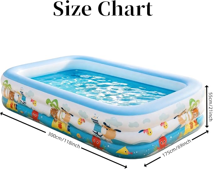 Heavy Duty 3-Ring Inflatable Family Pool 118x69x21 Inches Blow Up Swimming Pool for Backyard Garden Summer Water Party