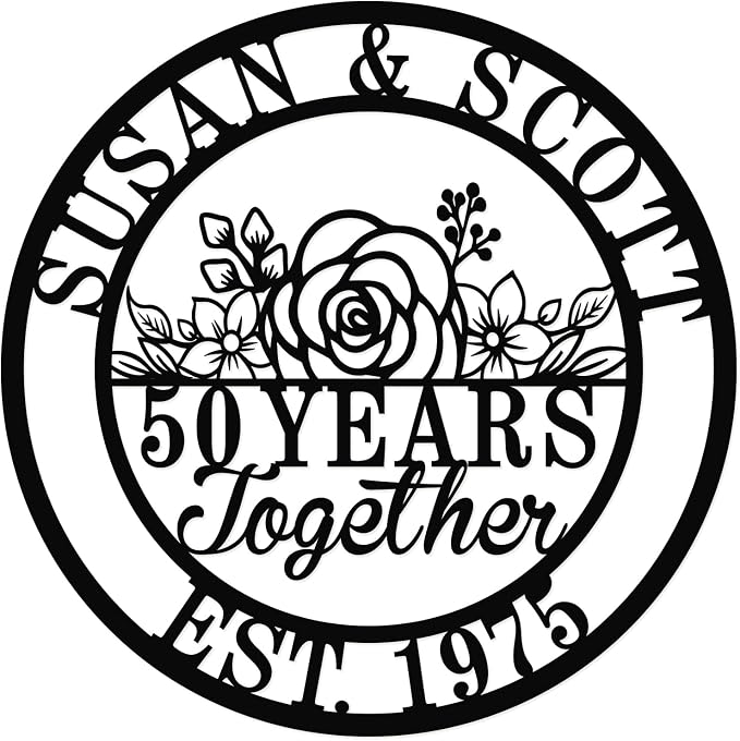 Personalized Metal 50th/60th/40th/30th/25th/10th/1th Anniversary Sign Gift Custom Name Wall Sign Wedding Gift for Couples Parents Husband Wife Housewarming Valentines Day Gift