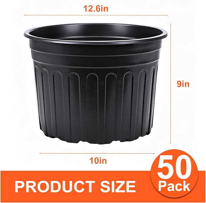 HECTOLIFE 50-Pack 5 Gallon Flexible Flower Plant Nursery Pots, Thickened Soft Plastic Seed Starting Container for Succulents, Seedlings, Cuttings, Transplanting,(Black)