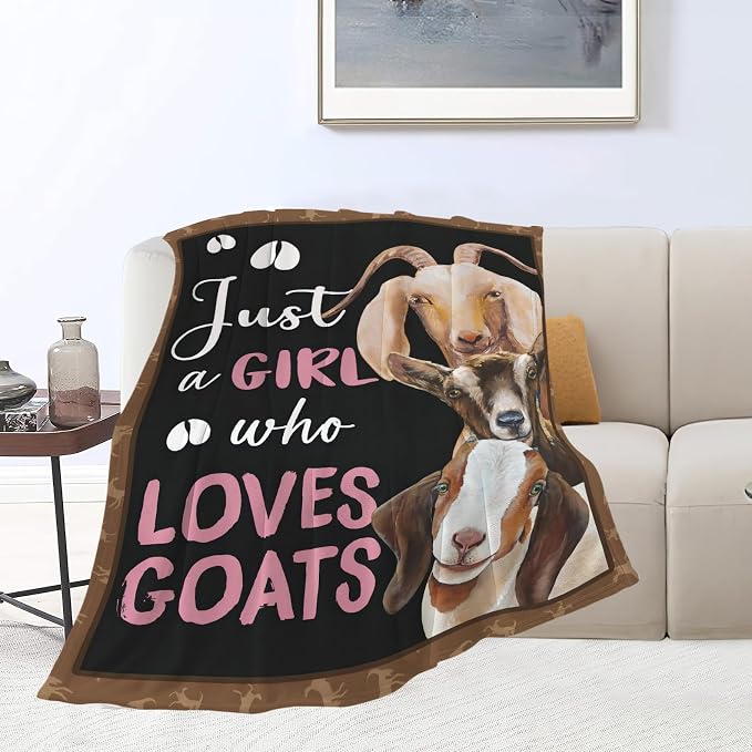Goat Blanket Gift Just A Girl Who Loves Goats Cozy Plush Throw Blanket Flannel Fleece Ultra Soft Fuzzy Animal Lover Party Blankets for Adult Kids Boys Women Men 60"X50"