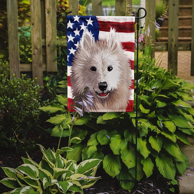 Caroline's Treasures CK6687GF Samoyed Dog American Flag Garden Flag Mailbox Flag Decorative Yard Flag Banner Outside Patio Artwork Yard Flower Beds, Garden Size, Multicolor