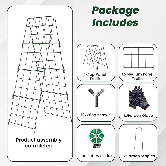 Adjustable A-Frame Trellis for Climbing Plants Outdoor, 48"x16" Cucumber Trellis for Raised Bed, Metal Garden Trellis with Grid Design, Tomato, Grape, Bean, Pea, Squash, Vegetable Trellis (Green)