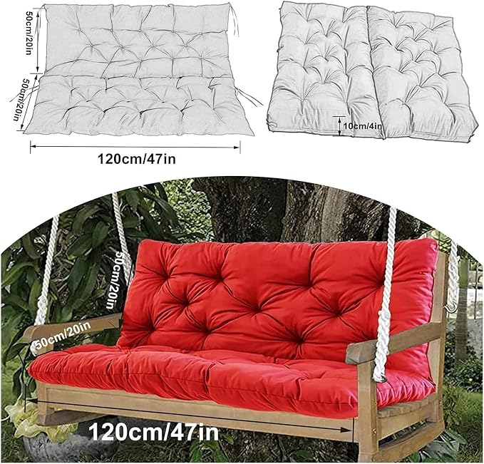 Swing Cushion Replacement Outdoor Porch Waterproof Bench Cushion 2-3 Seater Washable Bench Replacement Cushions for Outdoor Patio Porch Swing Cushions