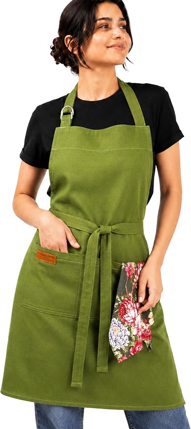 100% Cotton Kitchen Apron with 2 Pockets – Adjustable Chef Apron for Cooking Baking BBQ – Unisex Apron