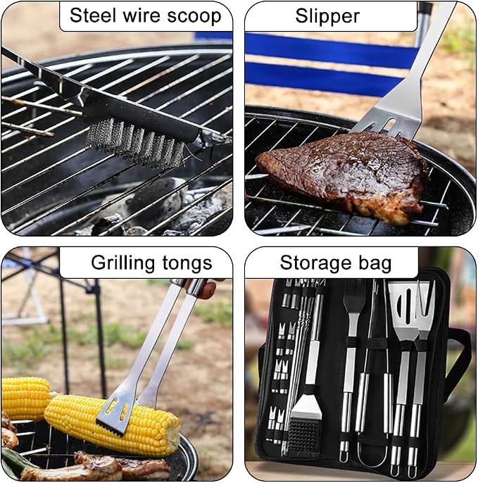 BBQ Accessory Tool Set, 20-Piece, Stainless Steel, with Black Aluminum Case, for Outdoor Grilling, Gift for Men