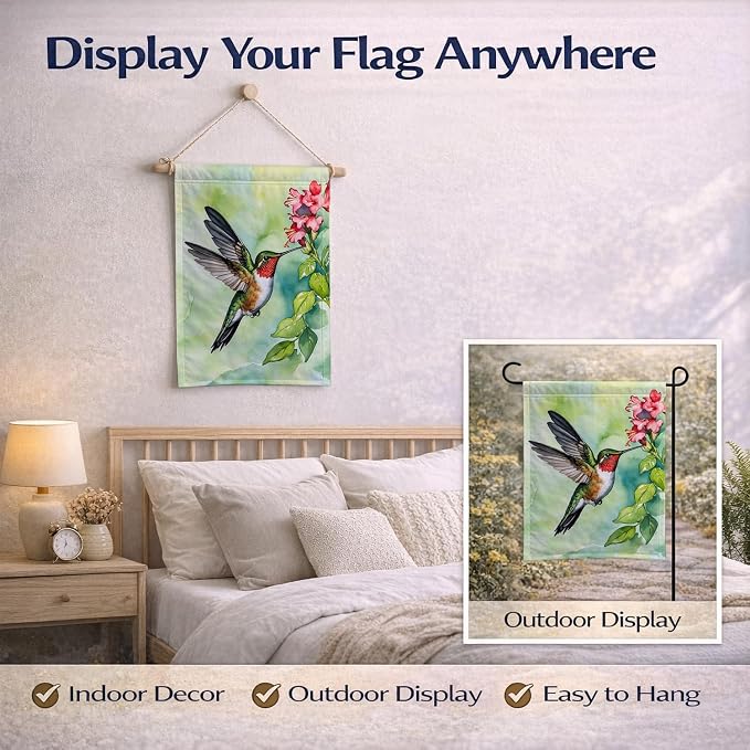 Caroline's Treasures Rubythroated Hummingbird Garden Flag Mailbox Flag Decorative Yard Flag Banner Outside Patio Artwork Yard Flower Beds, Garden Size, Multicolor