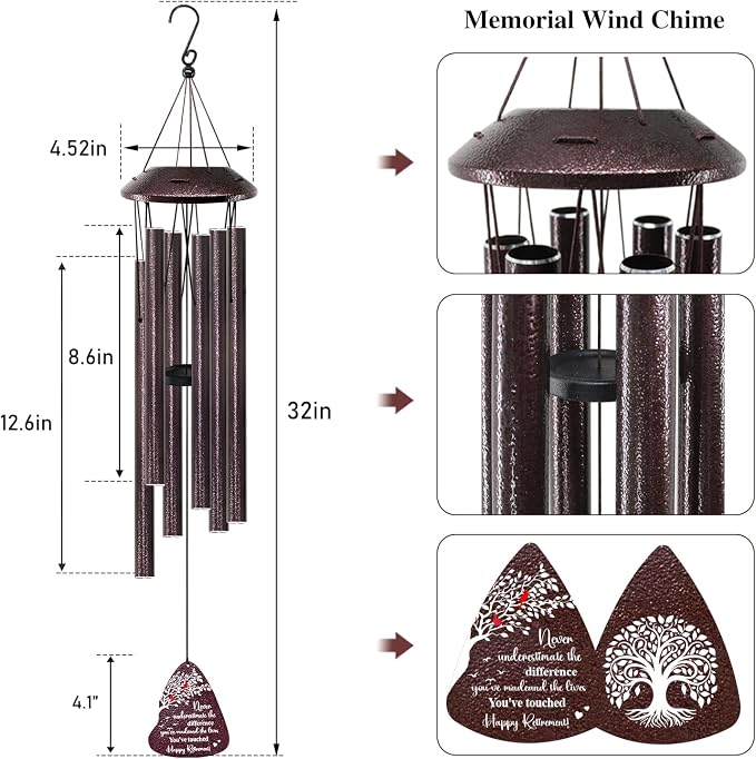 Retirement Gifts for Women/Men - 32" Wind Chimes Happy Retirement Gift for Coworker Colleague Boss Teacher Nurse - Farewell Appreciation Gifts Never Underestimate the Difference You've Made