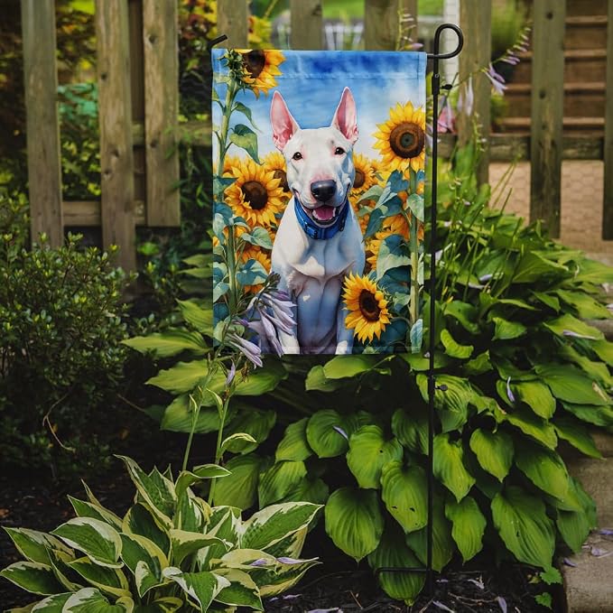 Caroline's Treasures DAC6071GF English Bull Terrier in Sunflowers Garden Flag Mailbox Flag Decorative Yard Flag Banner Outside Patio Artwork Yard Flower Beds, Garden Size, Multicolor