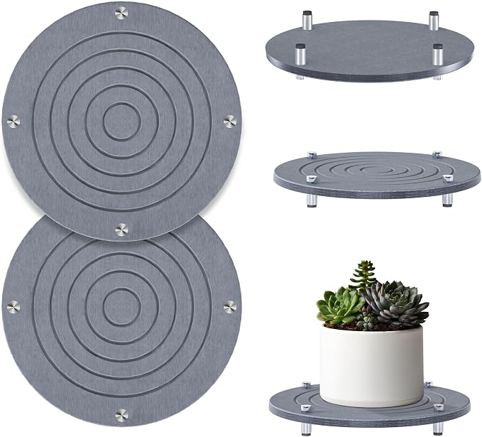 2Pcs 8 Inch Plant Saucers for Indoors, Instant Dry Diatomaceous Earth Plant Saucer, Plant Trays for Pots with Stainless Steel Feet, Plant Water Catcher Tray, Gray
