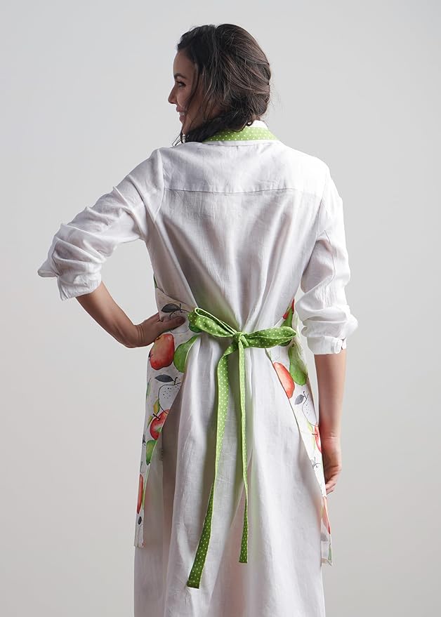 Maison d' Hermine Aprons for women with Pocket 100% Cotton (27.50"x31.50") | Adjustable Neck Strap & long ties Apron Men Chef Wedding Cooking Gardening Server Maid