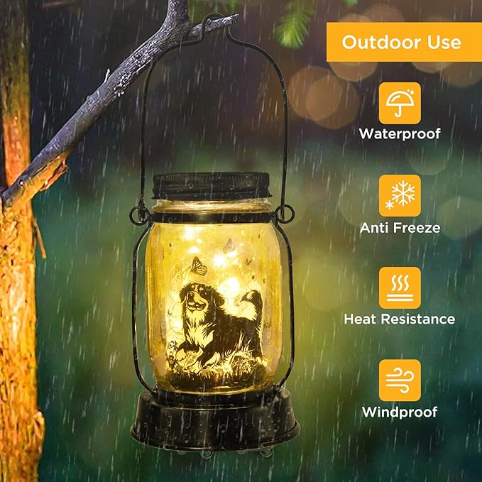 kyoryuger Bernese Mountain Dog Gifts for Women/Men Bernese Mountain Solar Lanterns Birthday Dog Lovers Lantern Pet Loss Dog Memorial Lights Solar Garden Decor Yard, Patio,Backyard,Porch Torches Light