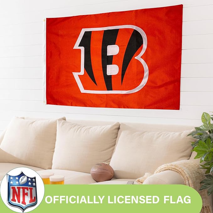 Team Sports America NFL Cincinnati Bengals 3 x 5 Outdoor Durable House Flag with Grommets | Sport Team Flag & Banner | Indoor Wall Decor Flag for Room | Works with Flag Poles for Outside House