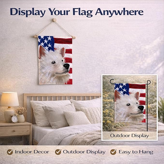 Caroline's Treasures CK6568GF Indian Spitz Dog American Flag Garden Flag Mailbox Flag Decorative Yard Flag Banner Outside Patio Artwork Yard Flower Beds, Garden Size, Multicolor