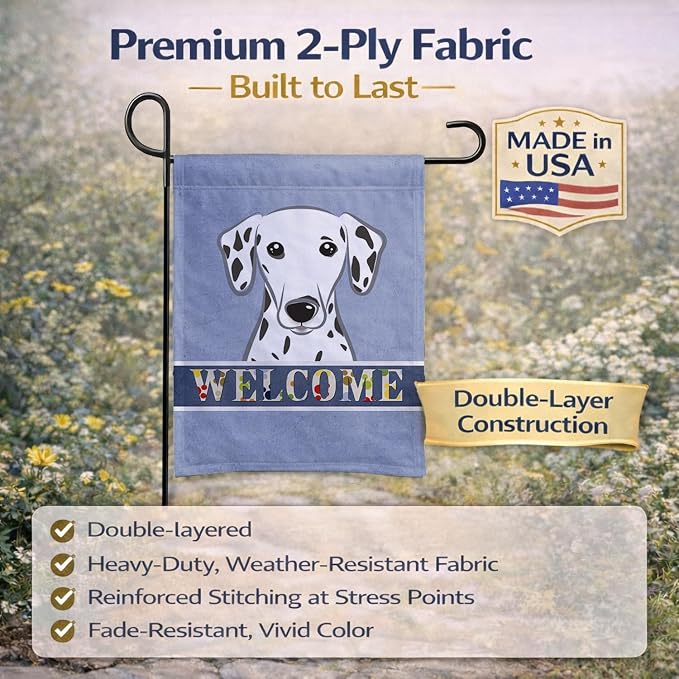 Caroline's Treasures BB1396GF Dalmatian Welcome Garden Flag, Blue Mailbox Flag Decorative Yard Flag Banner Outside Patio Artwork Yard Flower Beds, Garden Size, Multicolor