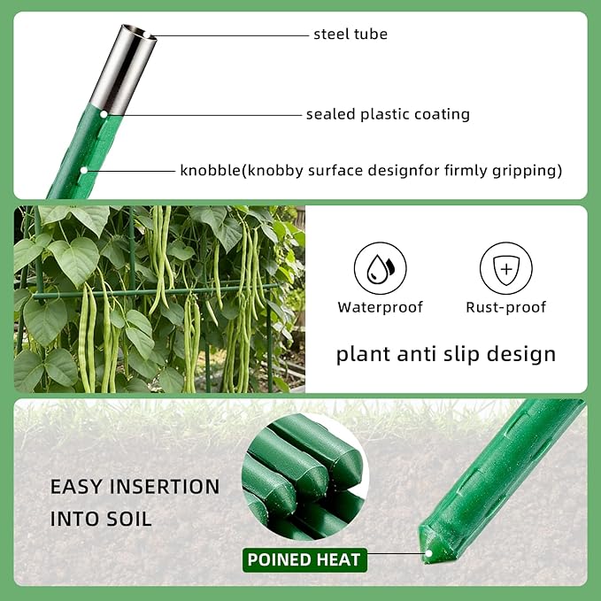 Garden Plant Stakes 58inch (Approx 5FT) 50 Pack Tomato Stakes, Sturdy Tomato Stakes Plastic Coated Metal Plant Supports Plant Support Sticks for Gardening (5FT-50 Pack)