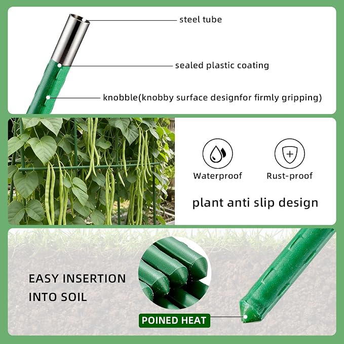 Garden Stakes 58inch (Approx 5FT) 100 Pack Tomato Stakes, Sturdy Tomato Stakes Plastic Coated Metal Plant Supports Plant Support Sticks for Gardening (5FT-100 Pack)