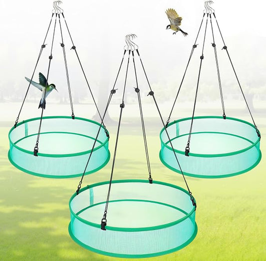 3 Pcs Bird Seed Catcher Tray for Outdoor Feeders 20" Diameter x 4" High Hanging Bird Feeder Trays to Catch Seed Catcher Spill Guard Platform Outdoor Garden Accessories(Green)