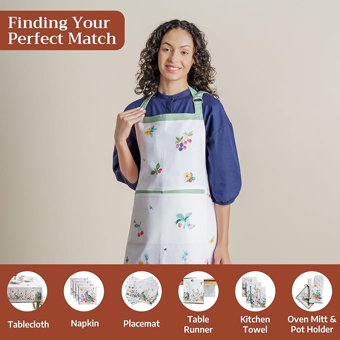 Maison d' Hermine Aprons for women with Pocket 100% Cotton (27.50"x31.50") | Adjustable Neck Strap & long ties Apron Men Chef Wedding Cooking Gardening Server Maid