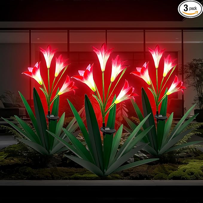 Homight Solar Metal Agave Lily Flower Garden Sculpture with LED Lights 30.3 Inch Waterproof Outdoor/Indoor Yard Decor Handmade Lawn Ornament Gift for Family Friends (3, Grass Green)
