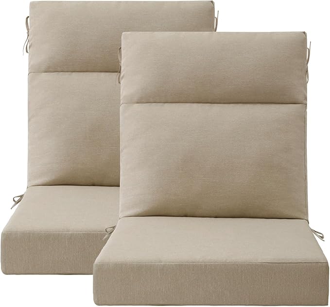 Unimatta Outdoor Separate High Back Chair Cushion Seat Pads, 2-Pack 44 x 21 Inch Water-Repellent & Fade-Resistant Patio Furniture Cushions with Ties for Adirondack, Rocking Chairs, Tan
