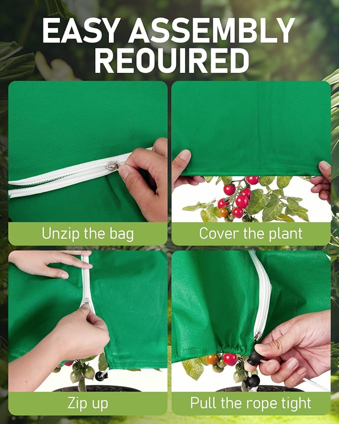 Winter Plant Covers Freeze Protection, 2 Pack Frost Covers (31.5" x 47.3"), with Zipper and Drawstring Reusable, 2.36 oz/yd² Frost Blankets for Outdoor Plants, for Potted Shrubs Fruit Trees