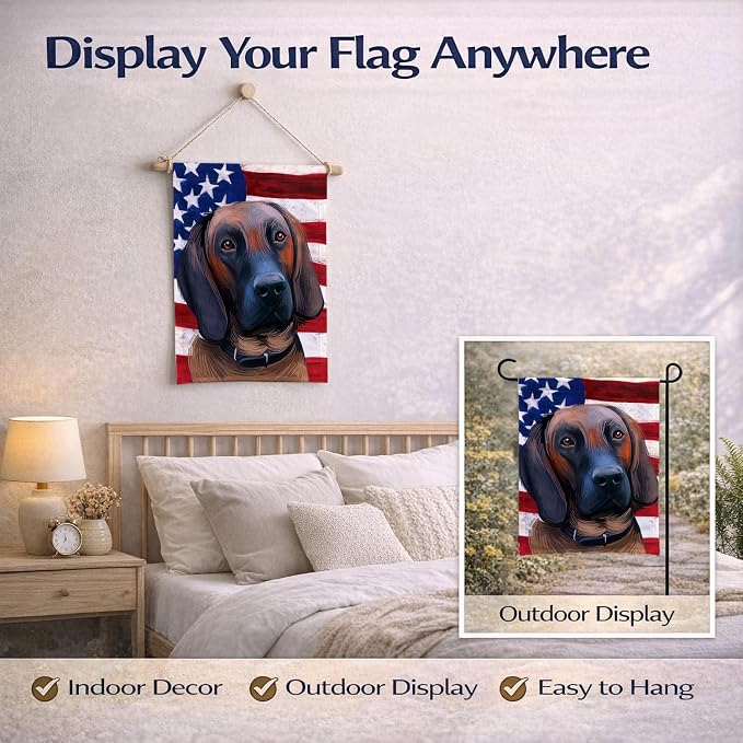 Caroline's Treasures CK6557GF Hanover Hound Dog American Flag Garden Flag Mailbox Flag Decorative Yard Flag Banner Outside Patio Artwork Yard Flower Beds, Garden Size, Multicolor