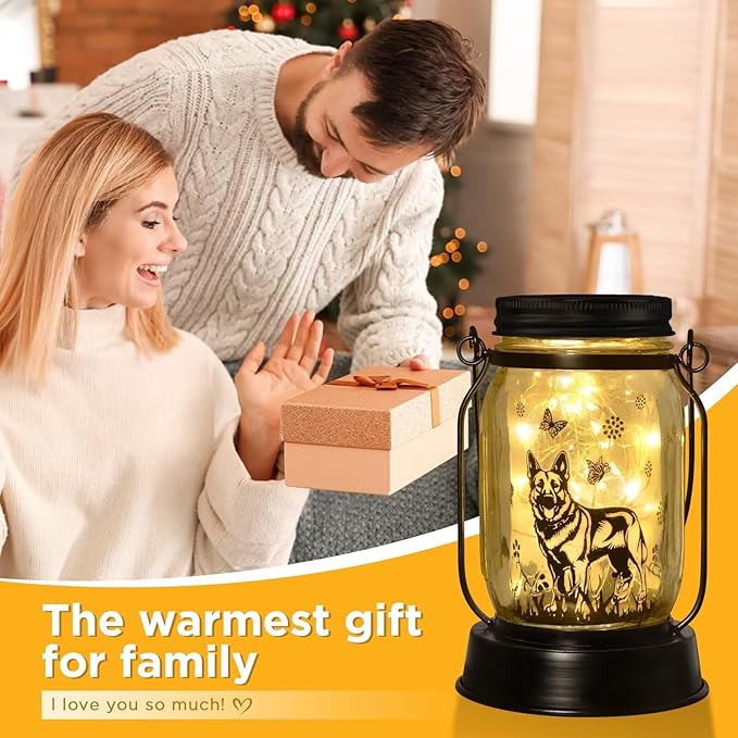kyoryuger German Shepherd Gifts for Women/Men, German Shepherd Solar Lanterns Dog Mom Birthday, Dog Lovers Lantern, Pet Loss Pet Memorial, Solar Garden Decor Outside for Yard, Patio,Backyard,Porch