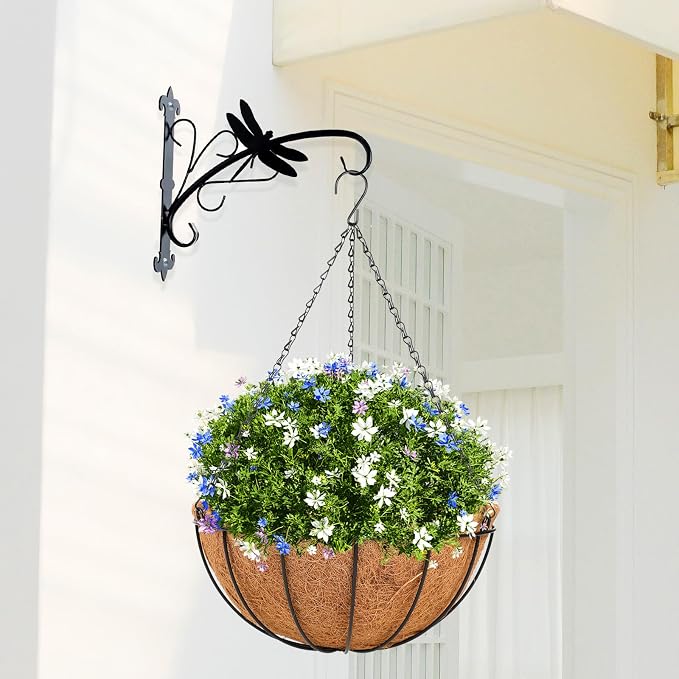 HKZ Hanging Basket Planter Plants Outdoor - 4 Pack 12 Inch Metal Hanging Planter with Coco Liners, Chain Hook Hanging Flower Pots for Indoor Outdoor Garden Porch Decoration