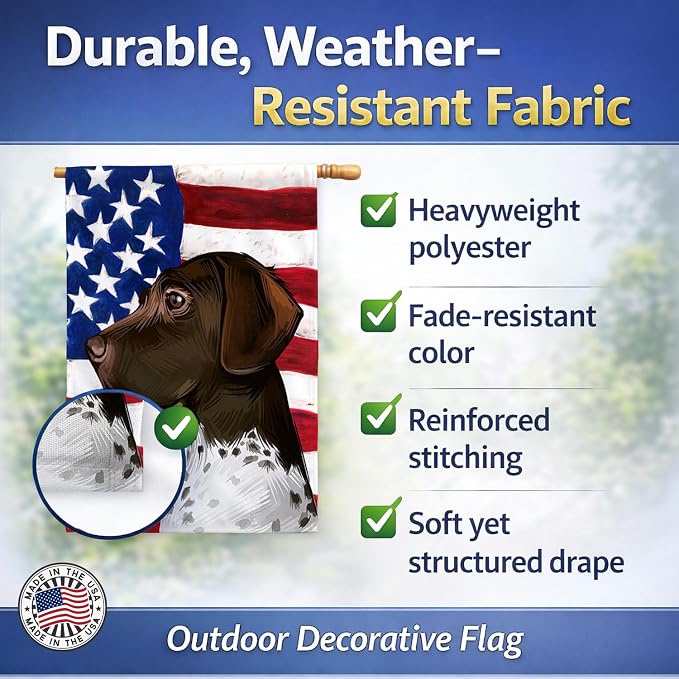 Caroline's Treasures CK6634CHF Old Danish Pointer Dog American Flag House Flag Large Porch Sleeve Pole Decorative Outside Yard Banner Artwork Wall Hanging, Polyester, House Size, Multicolor