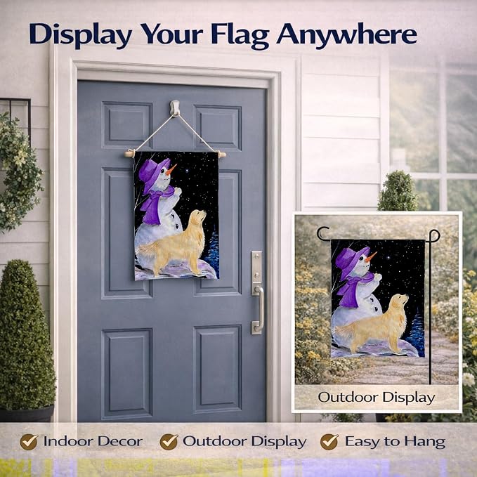 Caroline's Treasures SS8950GF Snowman with Golden Retriever Garden Flag Mailbox Flag Decorative Yard Flag Banner Outside Patio Artwork Yard Flower Beds, Garden Size, Multicolor