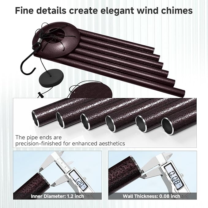 45" Large Wind Chimes for Outside, 6 Thick and Bold Aluminum Tubes Tuned Relaxing Melody Wind Chime Deep Tone, Big Wind Chimes for Garden Patio Decor, Great Gift Idea for Mother's Day (Bronze)