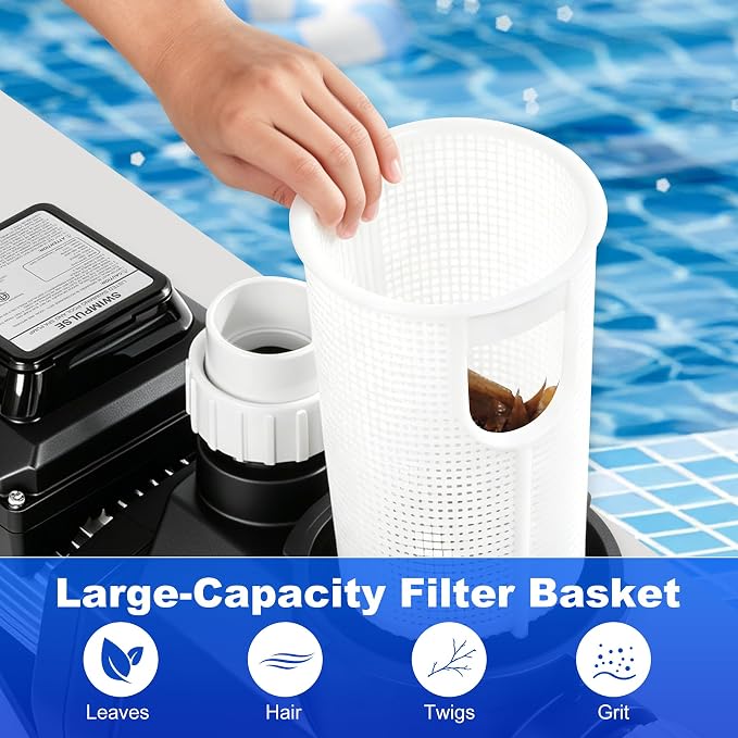 Variable Speed Pool Pump Inground 1.5HP,High Flow Energy Efficient Pumb | for In/Above Pool,Built-in Timer,Rain Cover,Quiet Self-Priming,Large Filter Basket