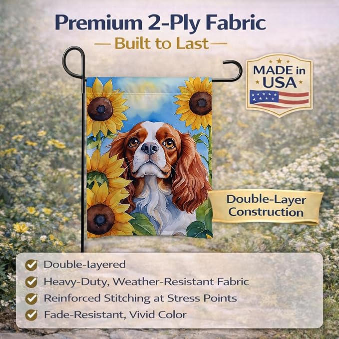 Caroline's Treasures DAC6047GF Cavalier Spaniel in Sunflowers Garden Flag Mailbox Flag Decorative Yard Flag Banner Outside Patio Artwork Yard Flower Beds, Garden Size, Multicolor