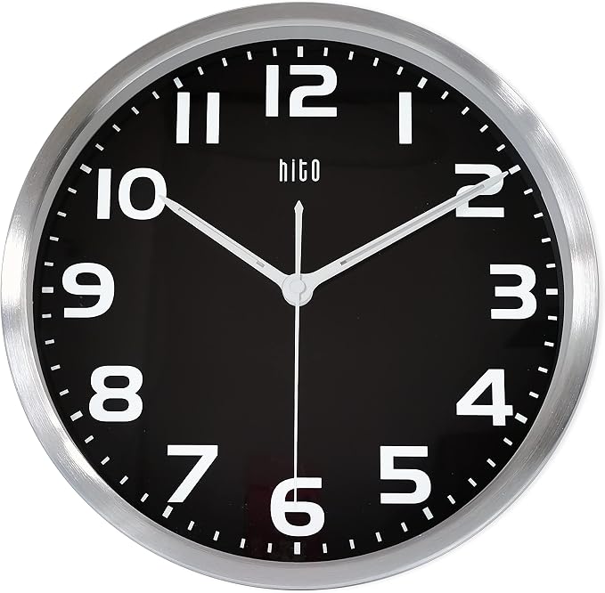 HITO 12 Inch Night Light Wall Clock Battery Operated Brightness Adjustable, Metal Frame, Glass Cover(Hands + Numbers Illuminate)